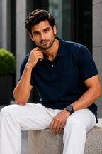 VA Premium 250 GSM Airtex Navy Blue Polo T-Shirt – Breathable High-Quality Polo