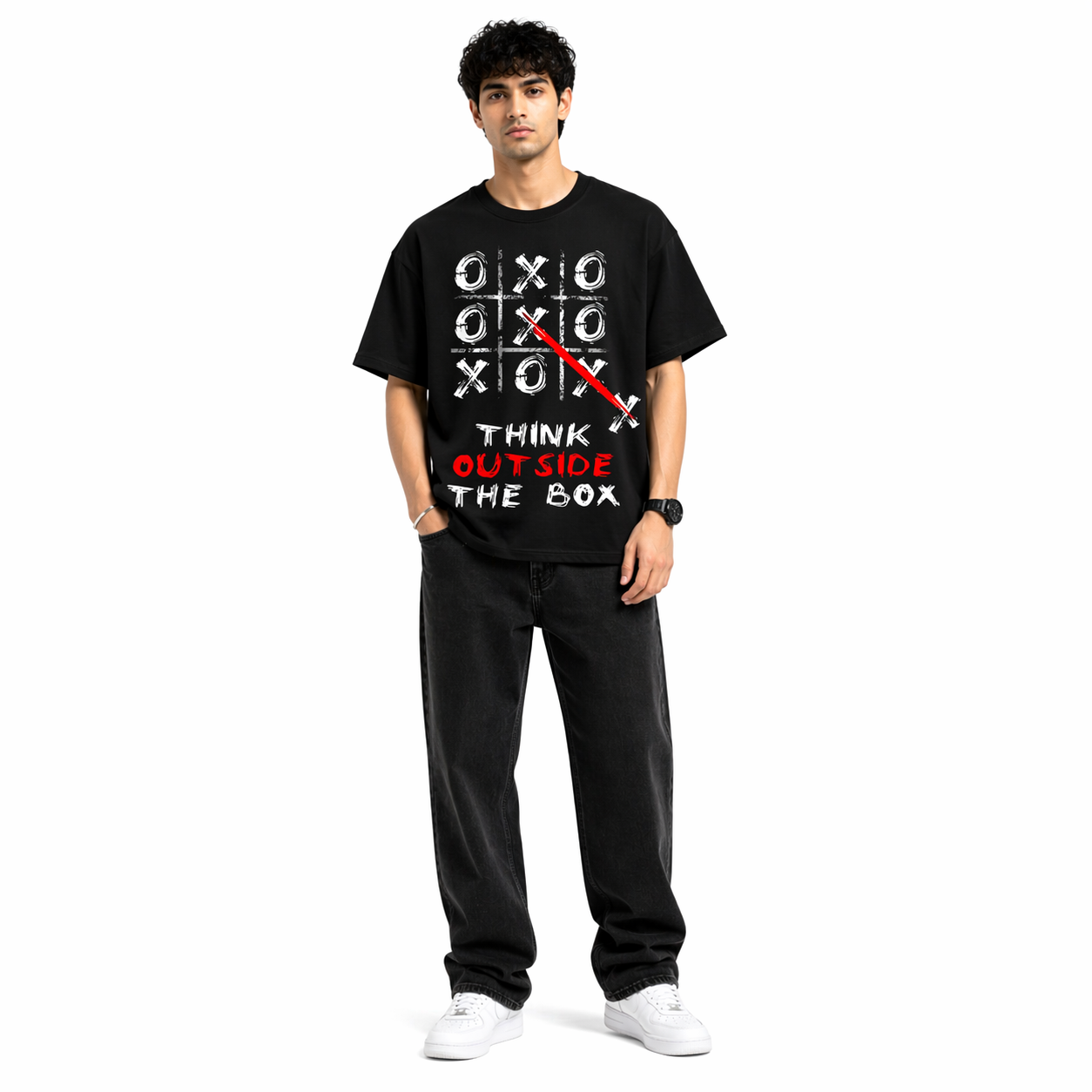 VA Oversized Black XO Brand T-Shirt – Premium 240 GSM Cotton Drop Shoulder Fit