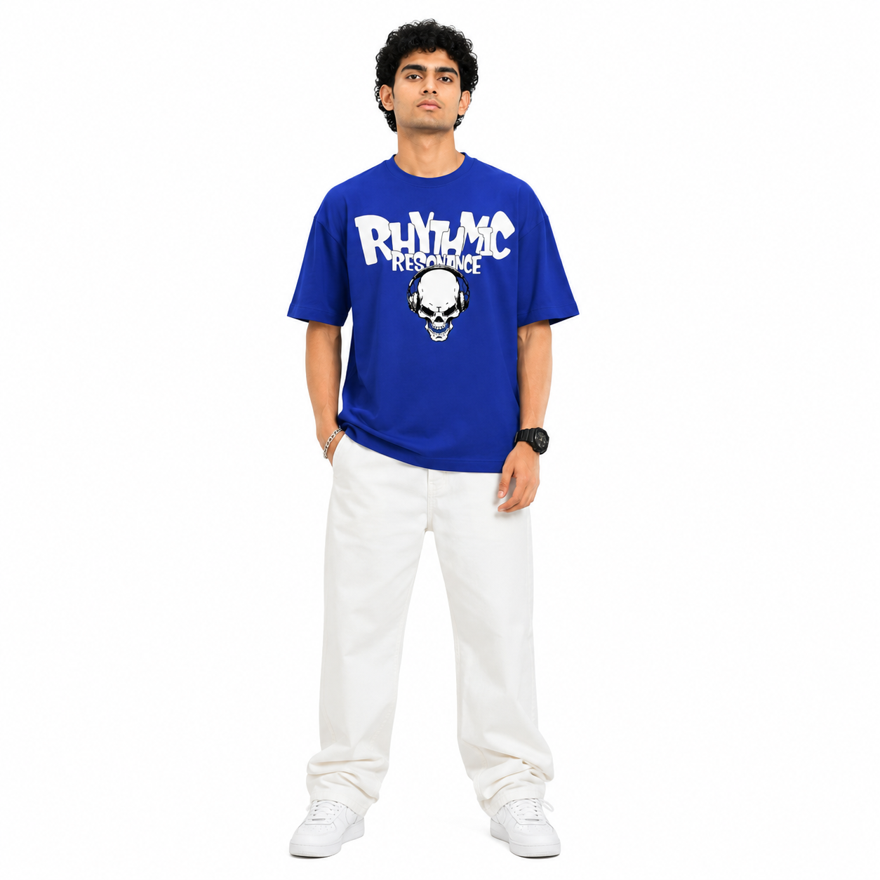 VA Oversized Dark blue rhythmic T-Shirt – Premium 240 GSM Cotton Drop Shoulder Fit