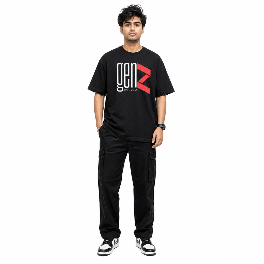 VA Oversized Black  GenZ T-Shirt – Premium 240 GSM Cotton Drop Shoulder Fit