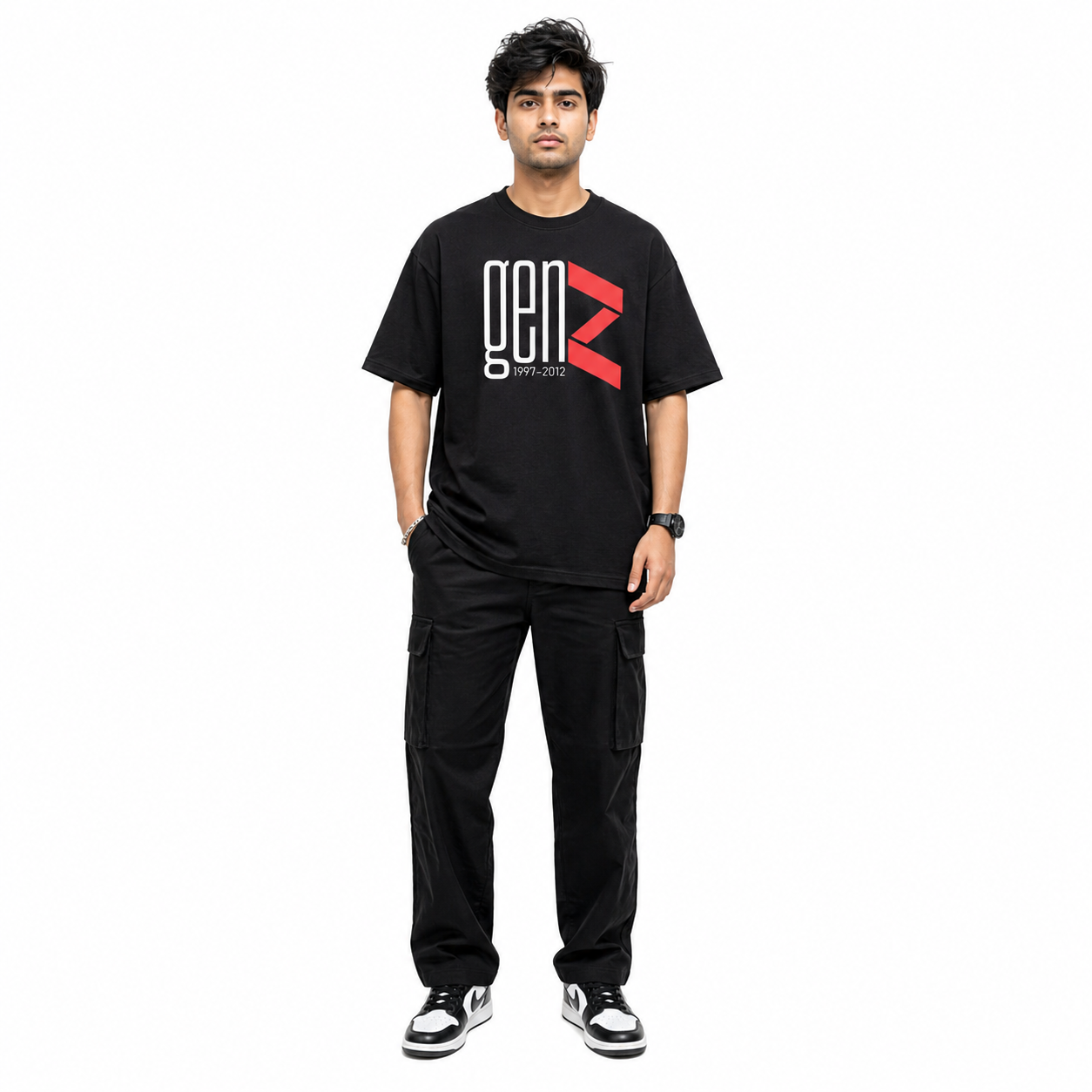 VA Oversized Black  GenZ T-Shirt – Premium 240 GSM Cotton Drop Shoulder Fit