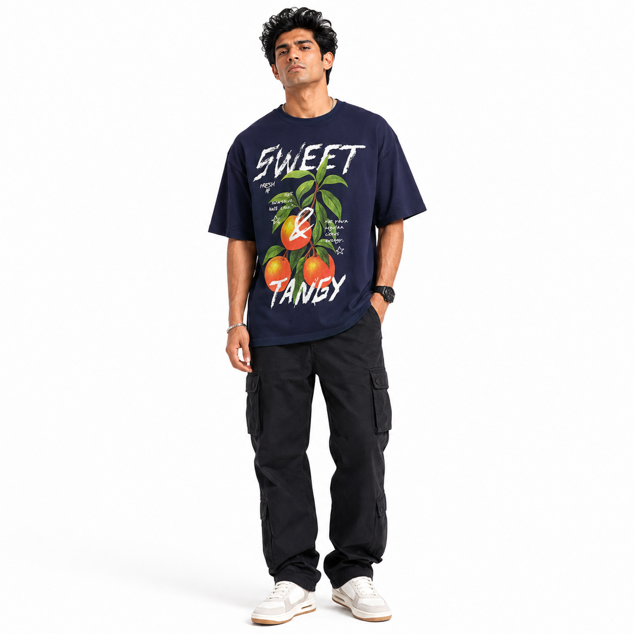 VA Oversized sweet and tangy Black T-Shirt – Premium 240 GSM Cotton Drop Shoulder Fit