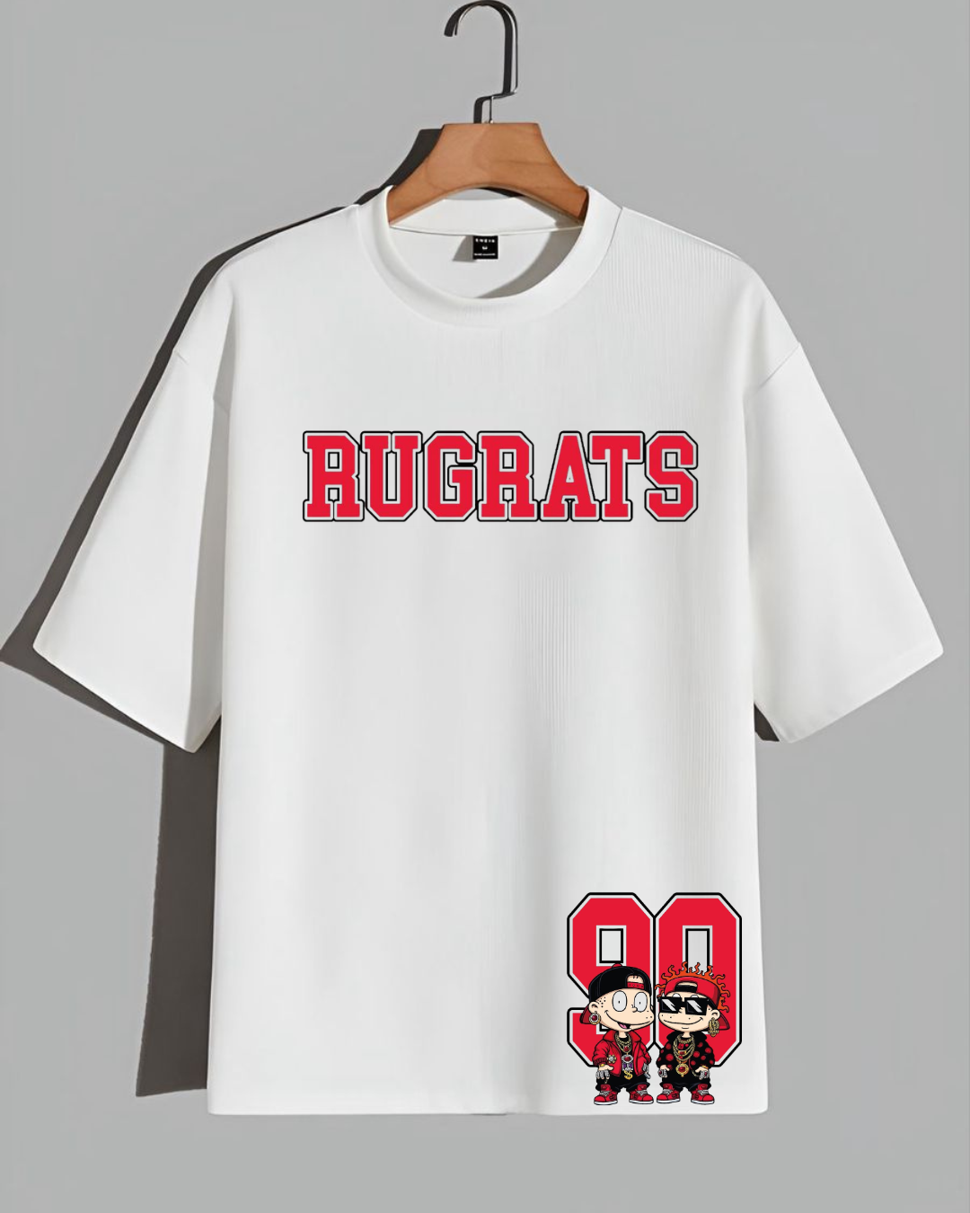 VA Oversized  White Rugrats T-Shirt – Premium 240 GSM Cotton Drop Shoulder Fit
