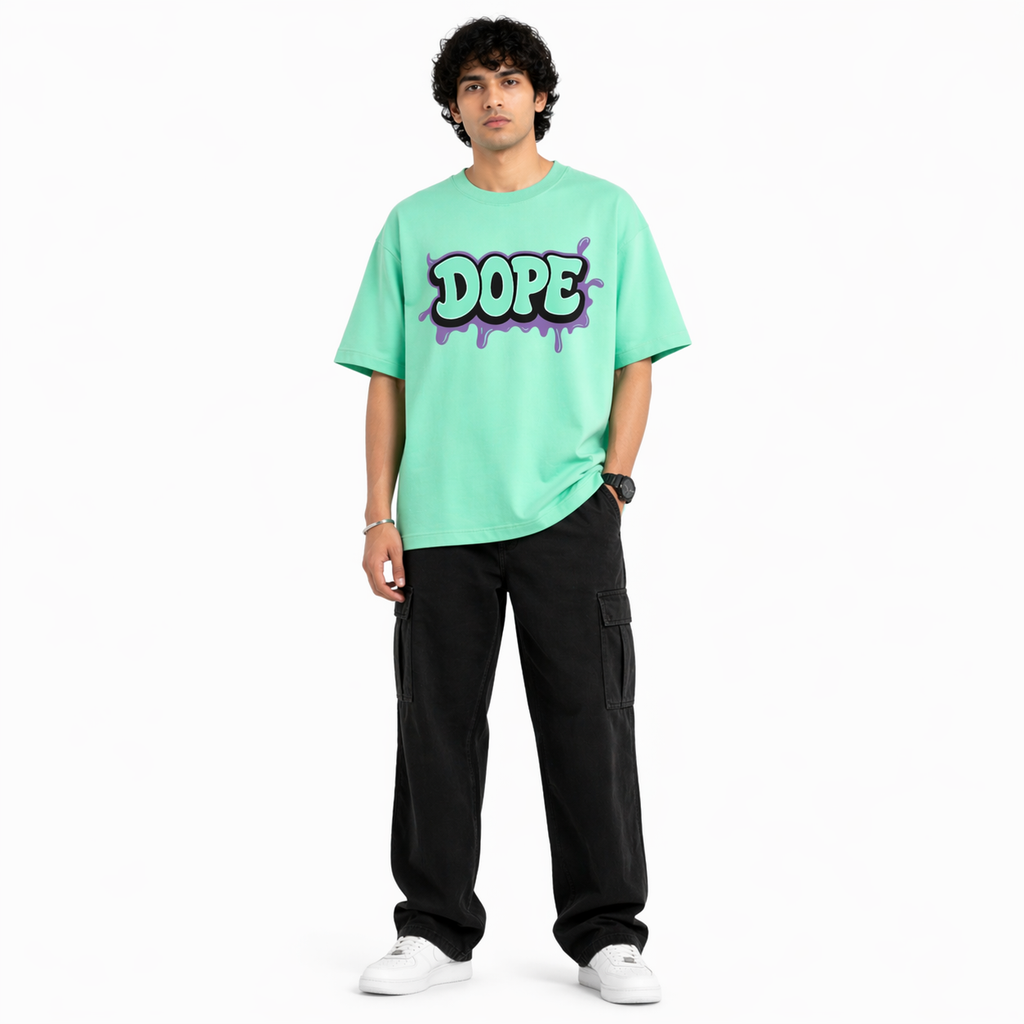 VA Oversized Mint Green Designer T-Shirt – Premium 240 GSM Cotton Drop Shoulder Fit