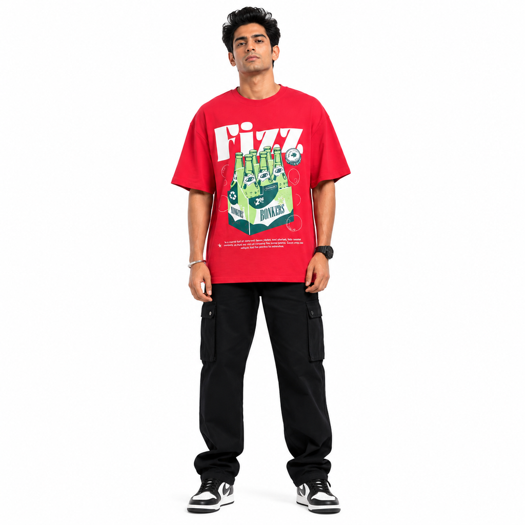 VA Oversized Fizz Red T-Shirt – Premium 240 GSM Cotton Drop Shoulder Fit