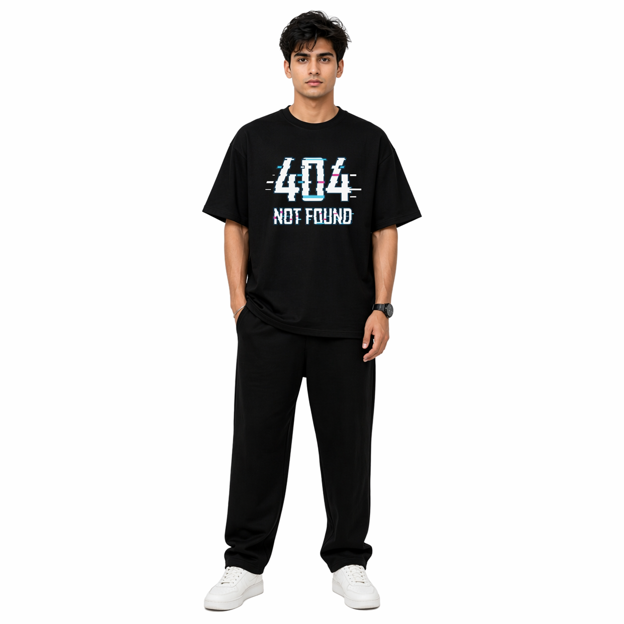 VA Oversized Black 404 Not Found T-Shirt – Premium 240 GSM Cotton Drop Shoulder Fit