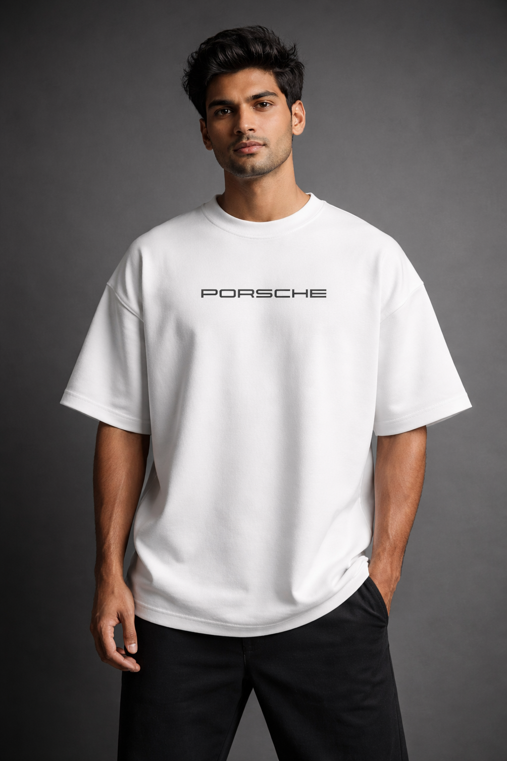 VA | Porsche Inspired Oversized Tee – White | 240 GSM Premium