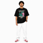 VA Oversized Same shit Black T-Shirt – Premium 240 GSM Cotton Drop Shoulder Fit