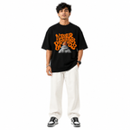 VA Oversized Never Backward Black T-Shirt – Premium 240 GSM Cotton Drop Shoulder Fit
