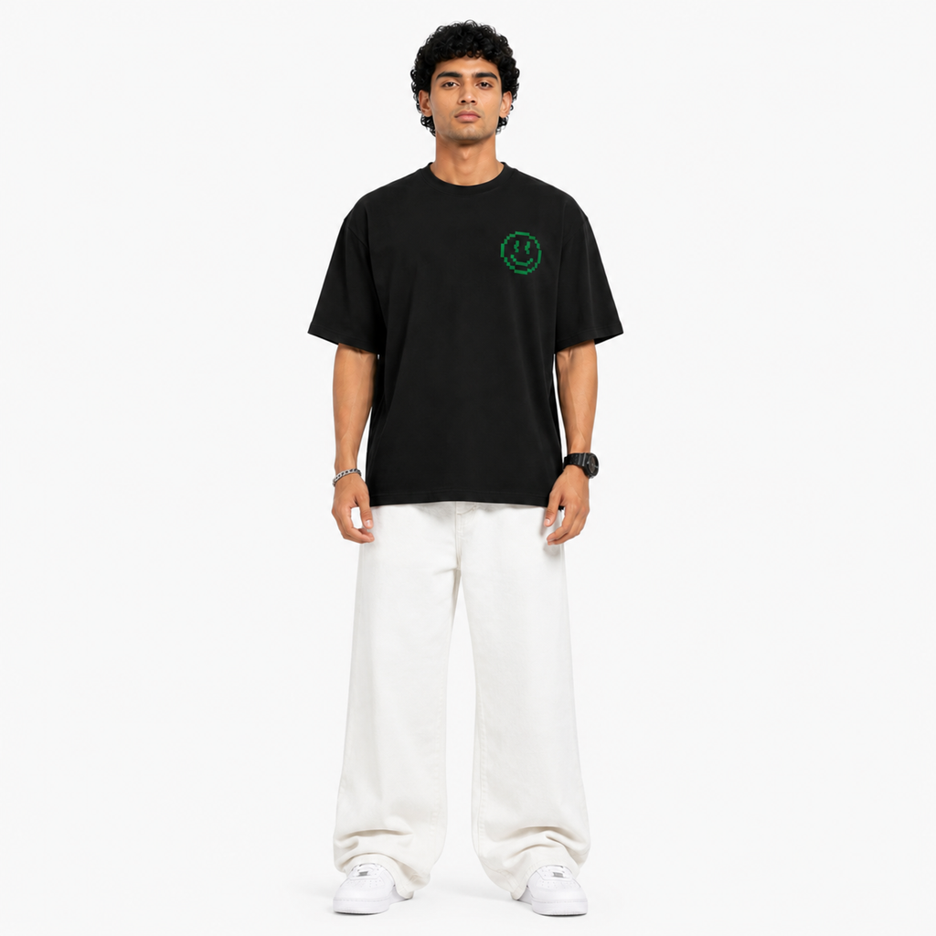 VA Oversized fun project Black T-Shirt – Premium 240 GSM Cotton Drop Shoulder Fit