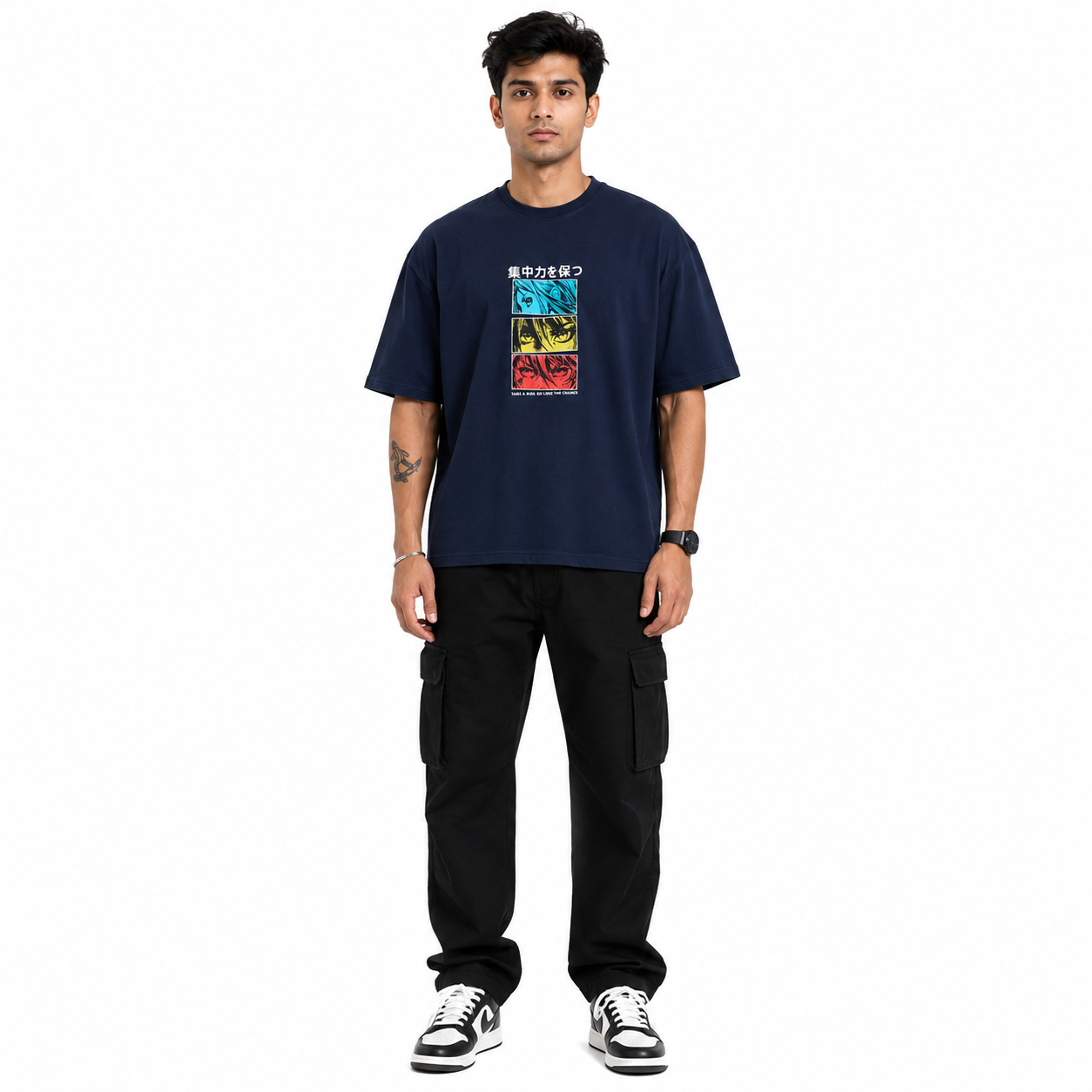 VA Oversized Anime navy blue T-Shirt – Premium 240 GSM Cotton Drop Shoulder Fit