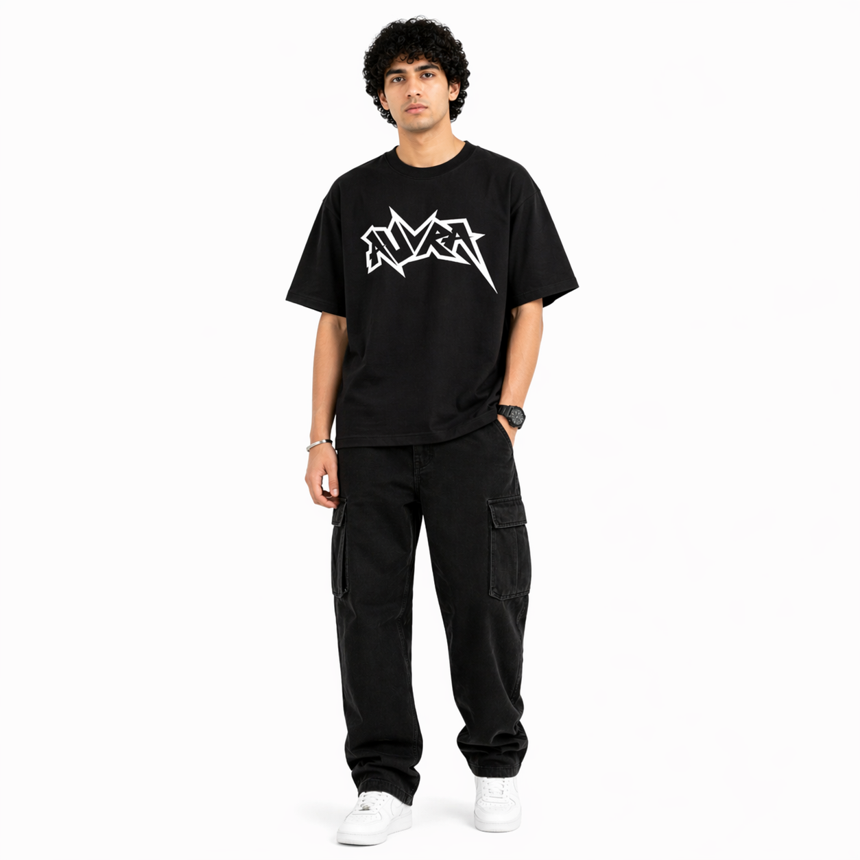 VA Oversized Black Aura T-Shirt – Premium 240 GSM Cotton Drop Shoulder Fit