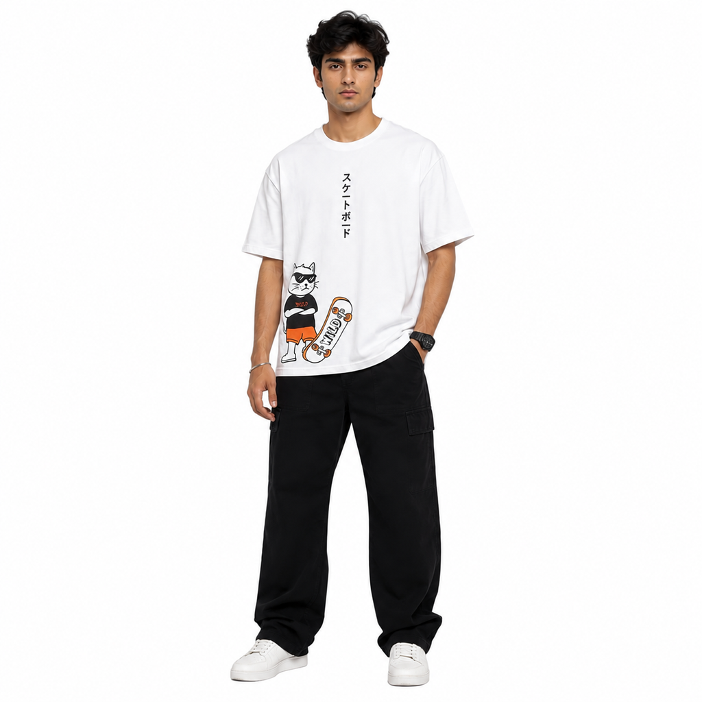 VA Oversized wild cat T-Shirt – Premium 240 GSM Cotton Drop Shoulder Fit