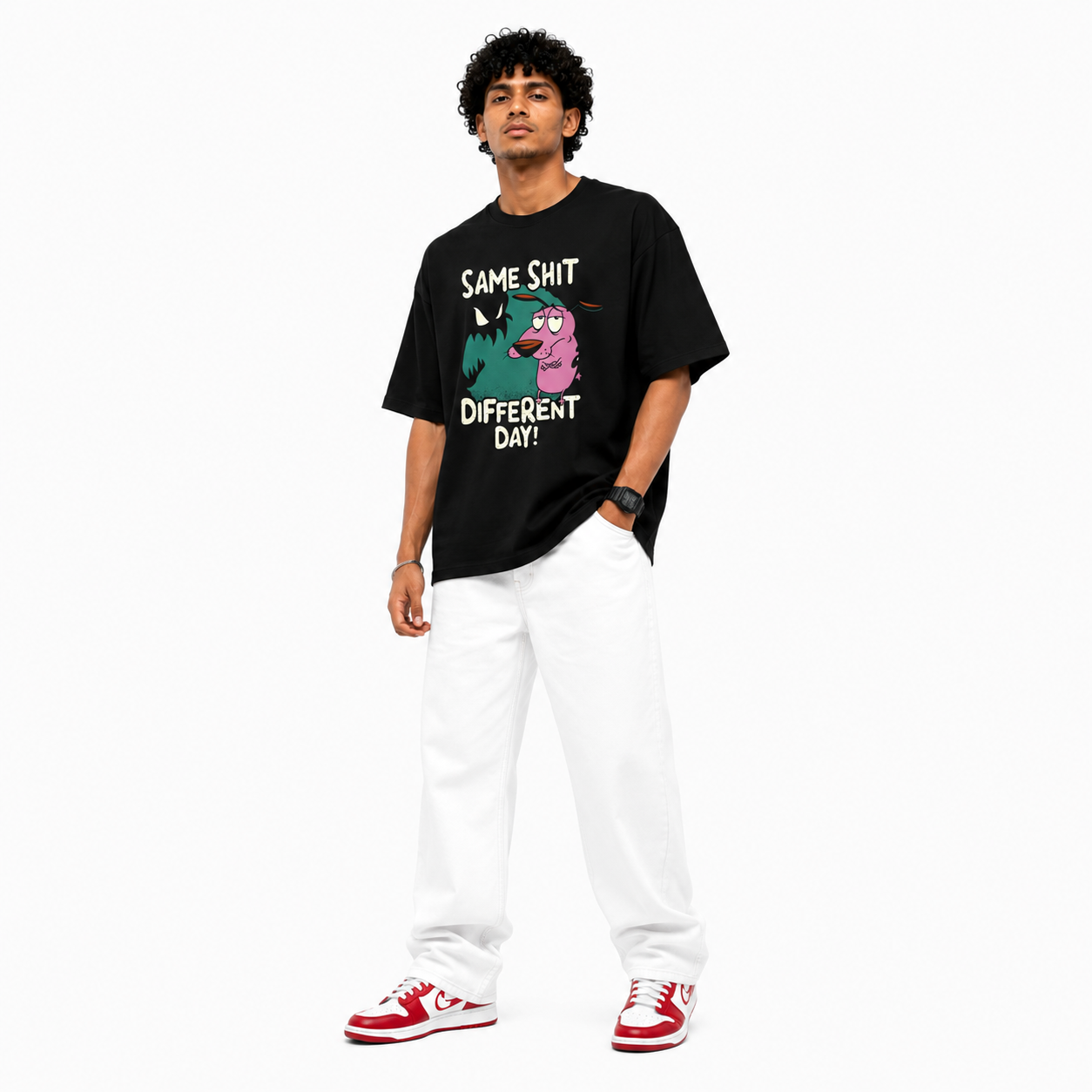 VA Oversized Same shit Black T-Shirt – Premium 240 GSM Cotton Drop Shoulder Fit