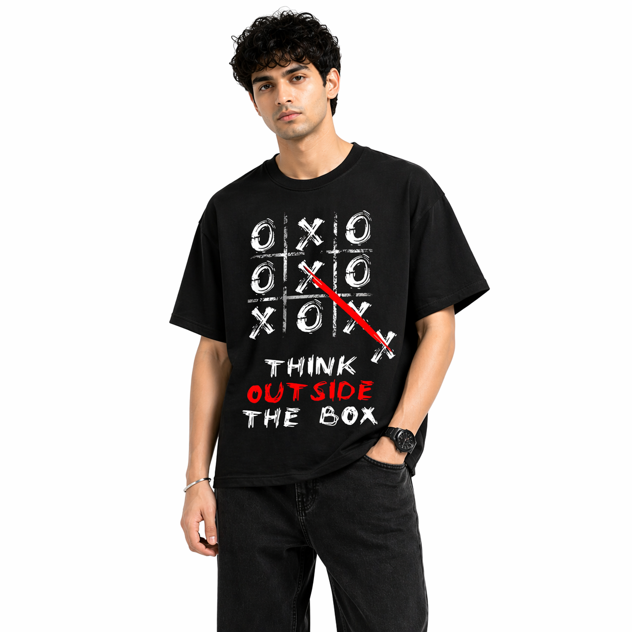 VA Oversized Black XO Brand T-Shirt – Premium 240 GSM Cotton Drop Shoulder Fit