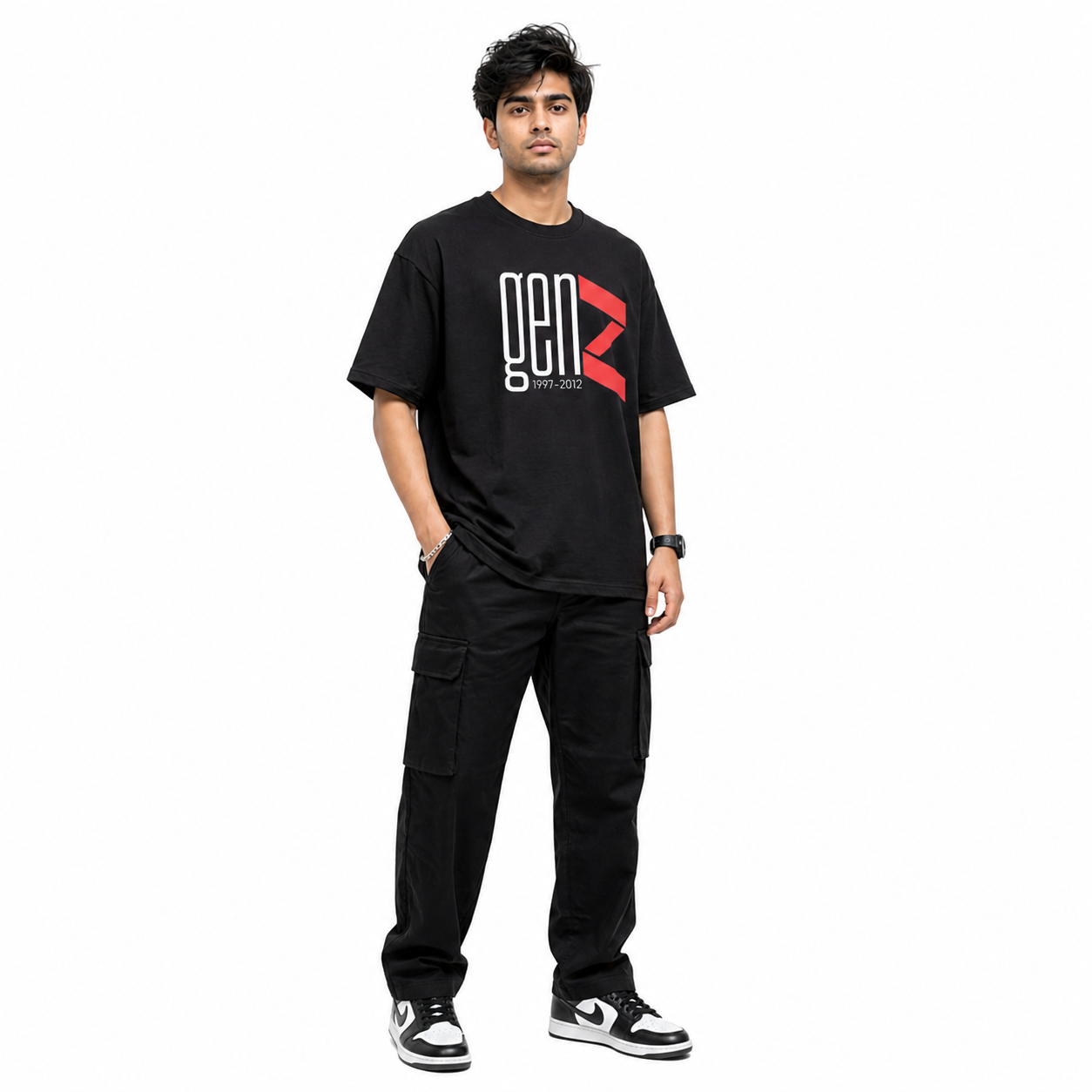 VA Oversized Black  GenZ T-Shirt – Premium 240 GSM Cotton Drop Shoulder Fit