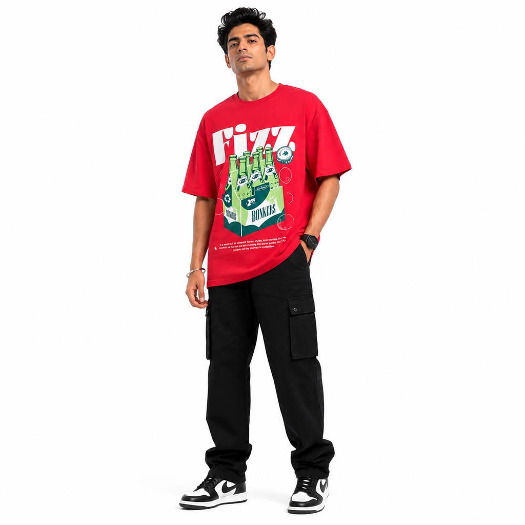 VA Oversized Fizz Red T-Shirt – Premium 240 GSM Cotton Drop Shoulder Fit