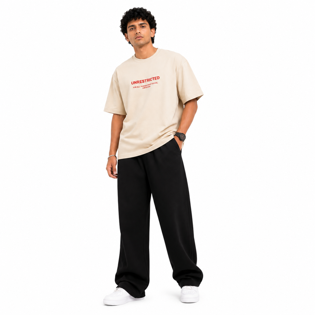 VA Oversized Unrestricted Beige T-Shirt – Premium 240 GSM Cotton Drop Shoulder Fit