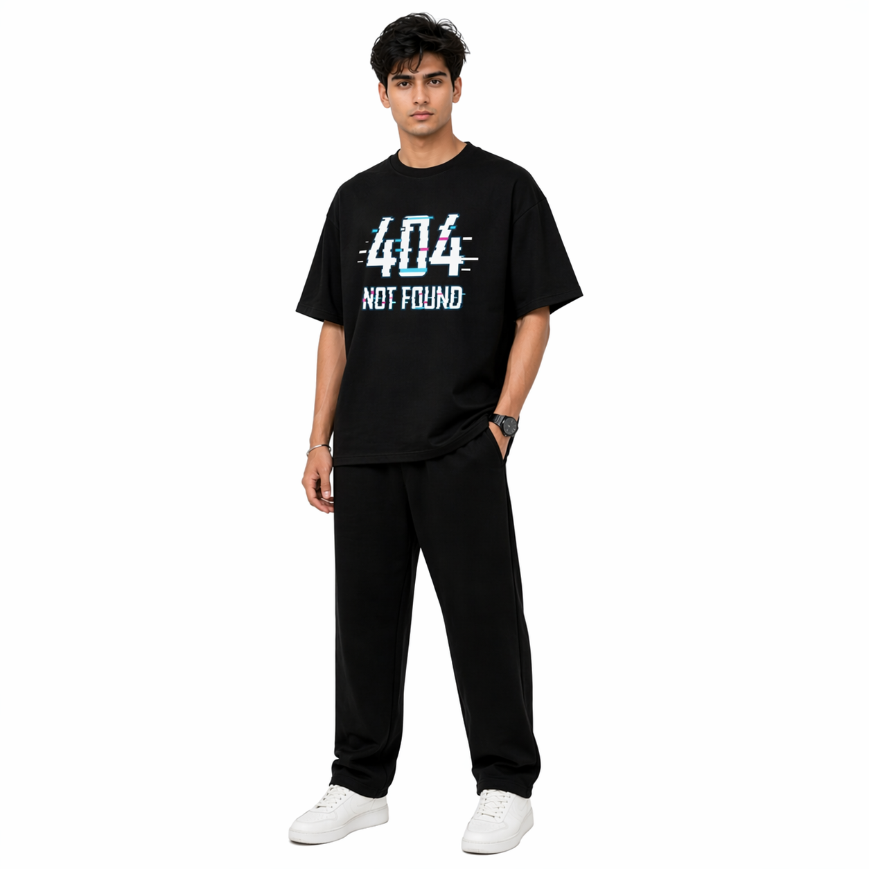 VA Oversized Black 404 Not Found T-Shirt – Premium 240 GSM Cotton Drop Shoulder Fit