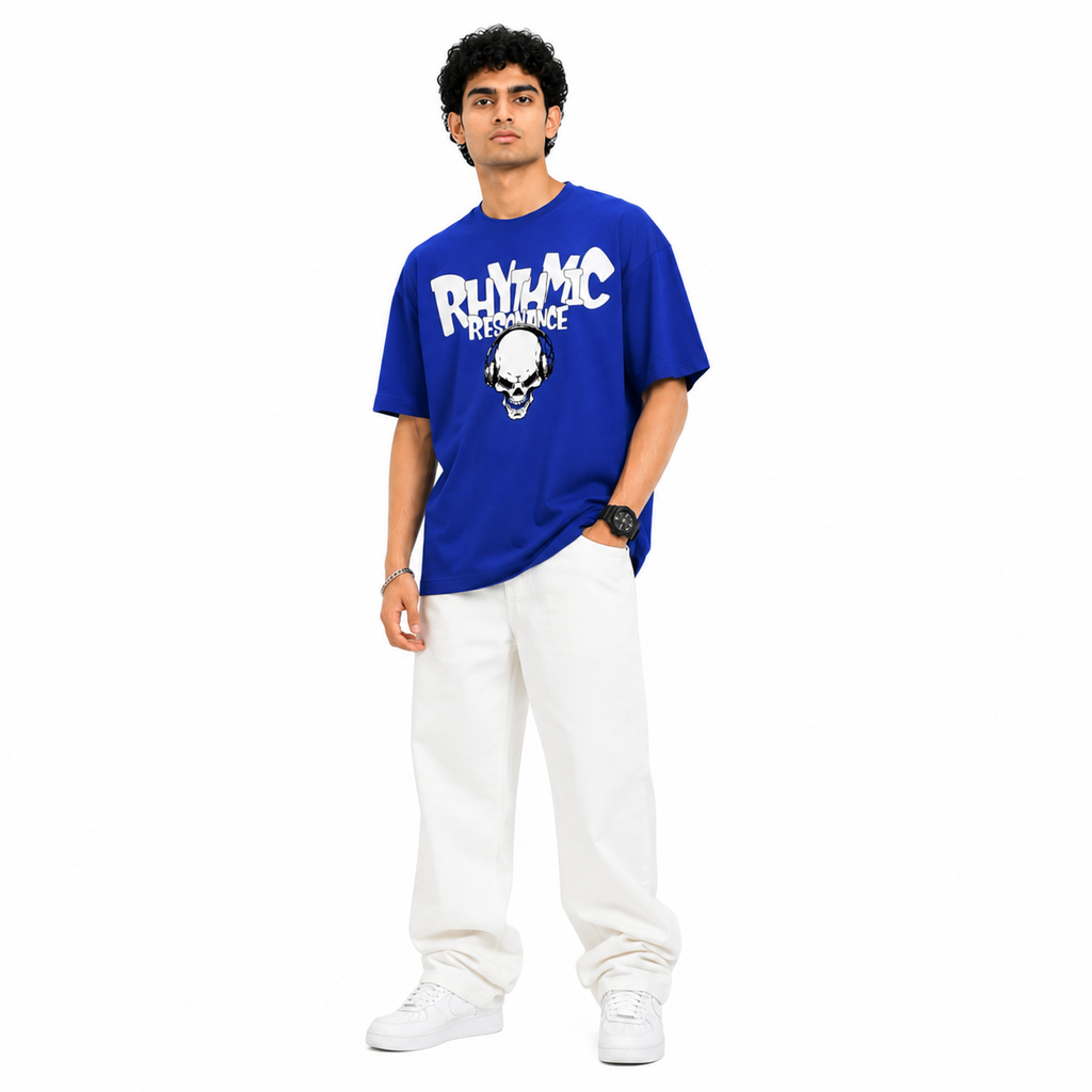 VA Oversized Dark blue rhythmic T-Shirt – Premium 240 GSM Cotton Drop Shoulder Fit