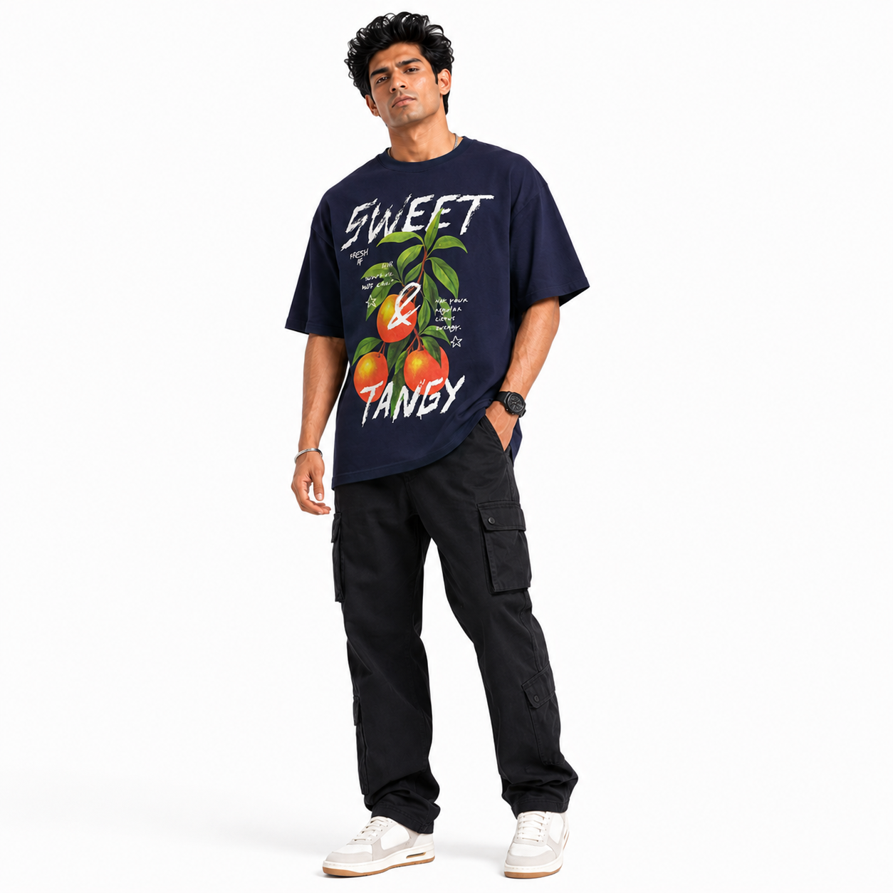VA Oversized sweet and tangy Black T-Shirt – Premium 240 GSM Cotton Drop Shoulder Fit