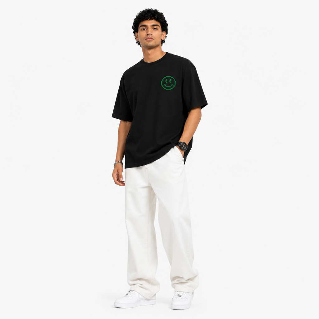 VA Oversized fun project Black T-Shirt – Premium 240 GSM Cotton Drop Shoulder Fit