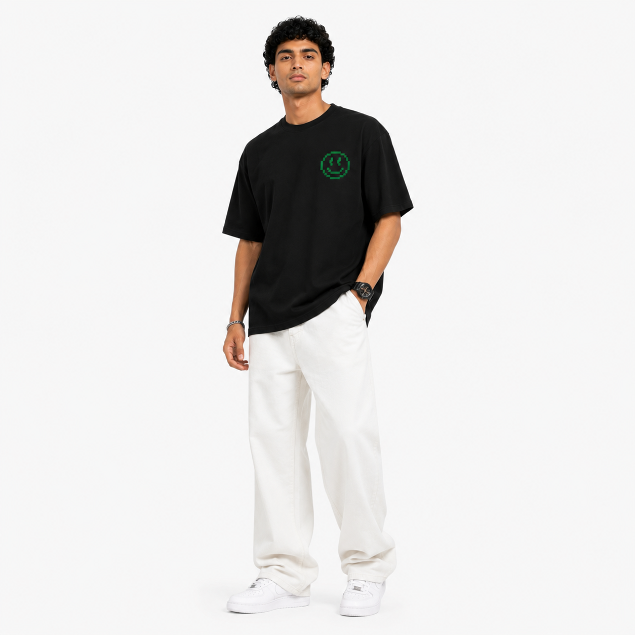 VA Oversized fun project Black T-Shirt – Premium 240 GSM Cotton Drop Shoulder Fit
