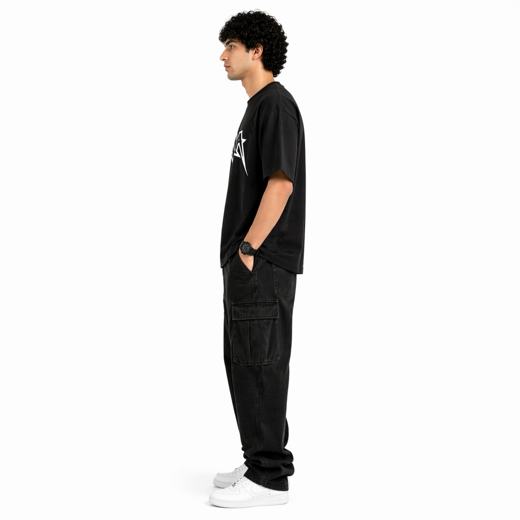 VA Oversized Black Aura T-Shirt – Premium 240 GSM Cotton Drop Shoulder Fit