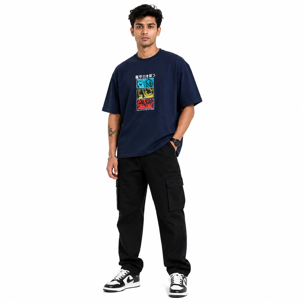 VA Oversized Anime navy blue T-Shirt – Premium 240 GSM Cotton Drop Shoulder Fit