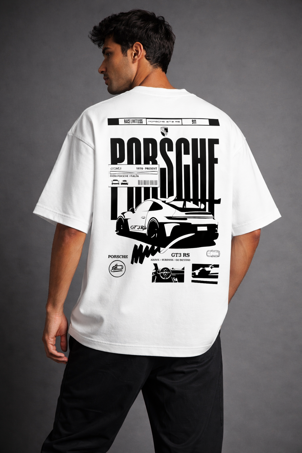 VA | Porsche Inspired Oversized Tee – White | 240 GSM Premium