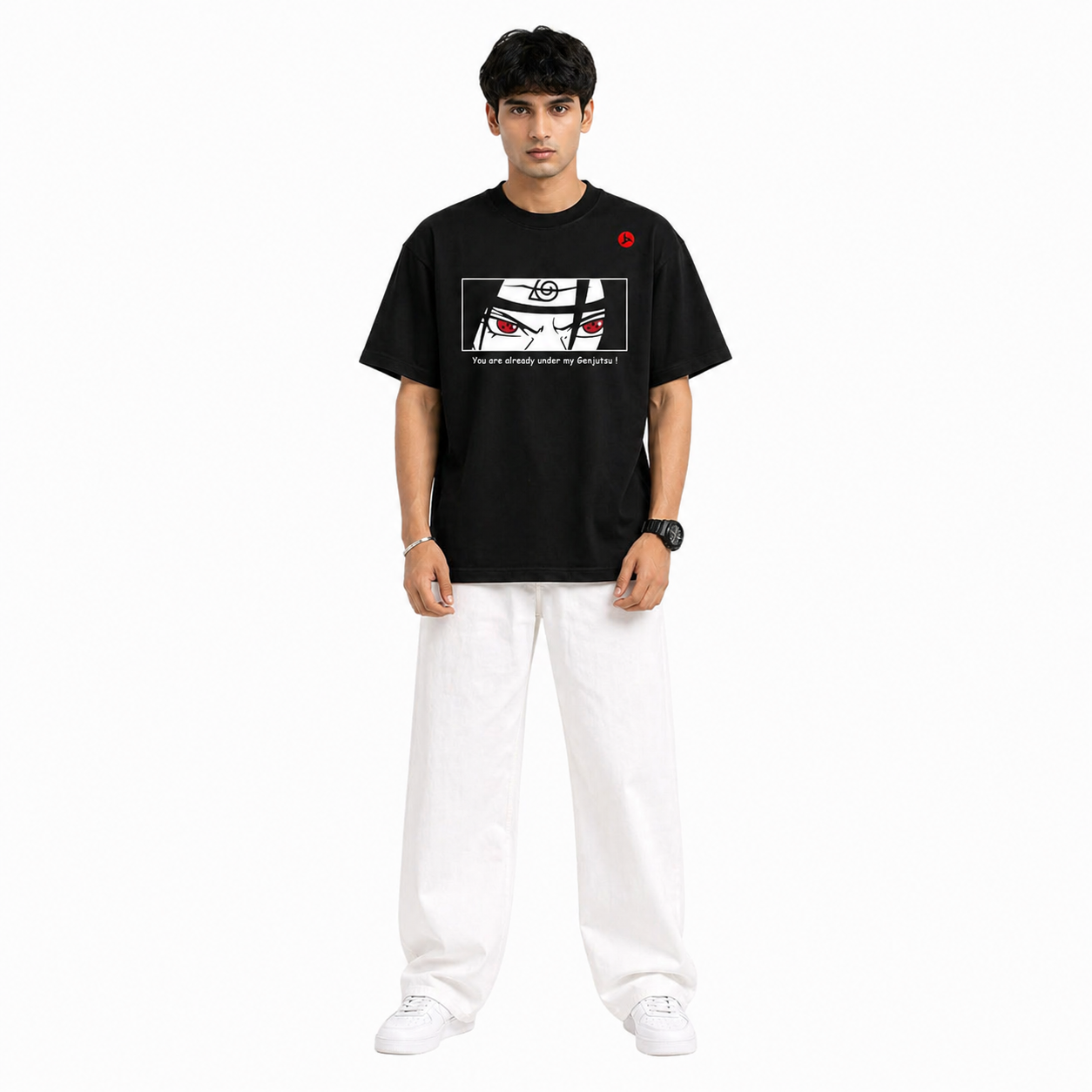 VA Oversized Black uchiha T-Shirt – Premium 240 GSM Cotton Drop Shoulder Fit