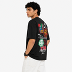VA Oversized fun project Black T-Shirt – Premium 240 GSM Cotton Drop Shoulder Fit