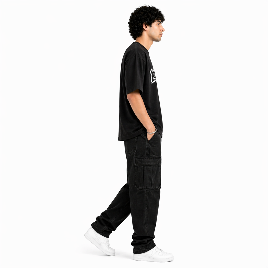 VA Oversized Black Aura T-Shirt – Premium 240 GSM Cotton Drop Shoulder Fit