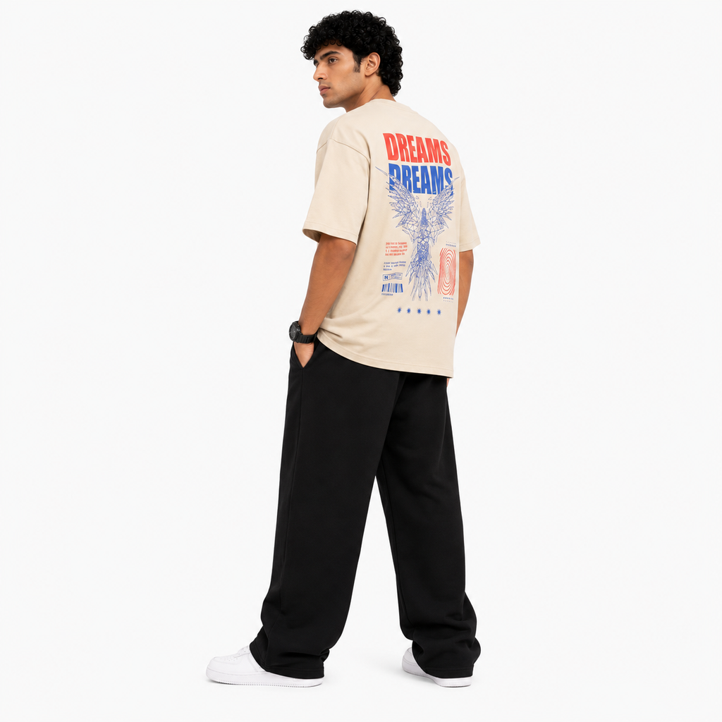 VA Oversized Unrestricted Beige T-Shirt – Premium 240 GSM Cotton Drop Shoulder Fit