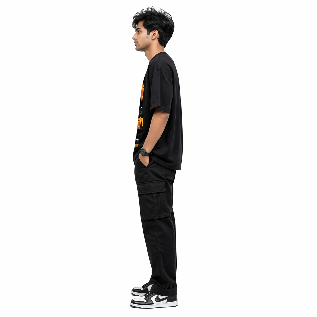 VA Oversized Black Ford Mustang T-Shirt – Premium 240 GSM Cotton Drop Shoulder Fit