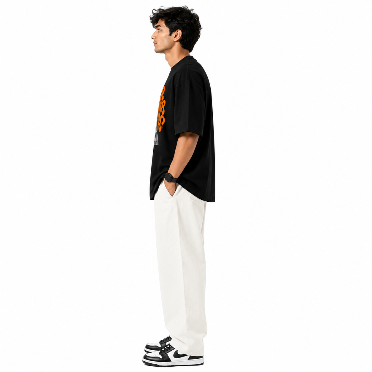 VA Oversized Never Backward Black T-Shirt – Premium 240 GSM Cotton Drop Shoulder Fit