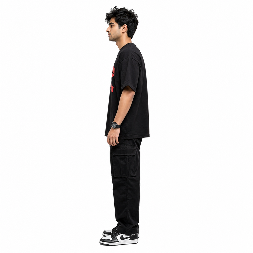 VA Oversized Black  GenZ T-Shirt – Premium 240 GSM Cotton Drop Shoulder Fit