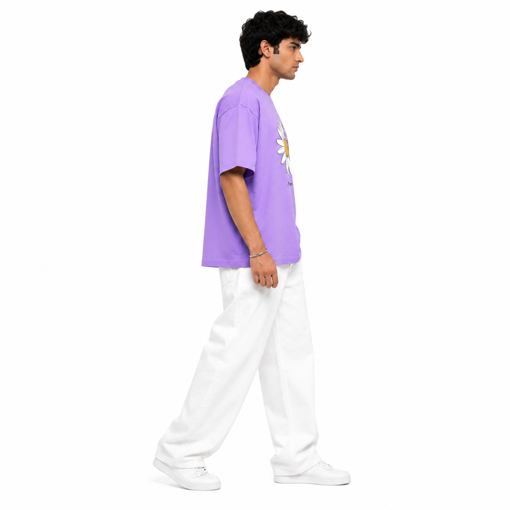VA Oversized lavender flower T-Shirt – Premium 240 GSM Cotton Drop Shoulder Fit