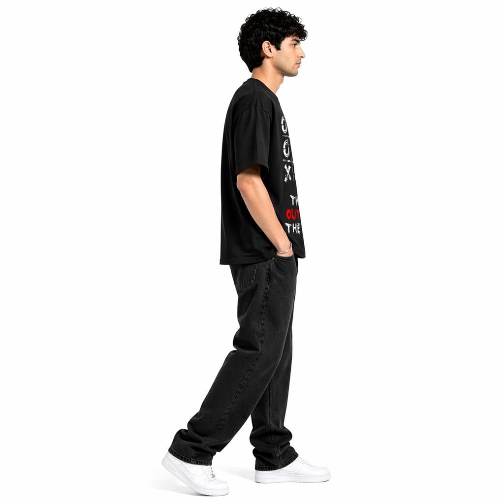 VA Oversized Black XO Brand T-Shirt – Premium 240 GSM Cotton Drop Shoulder Fit