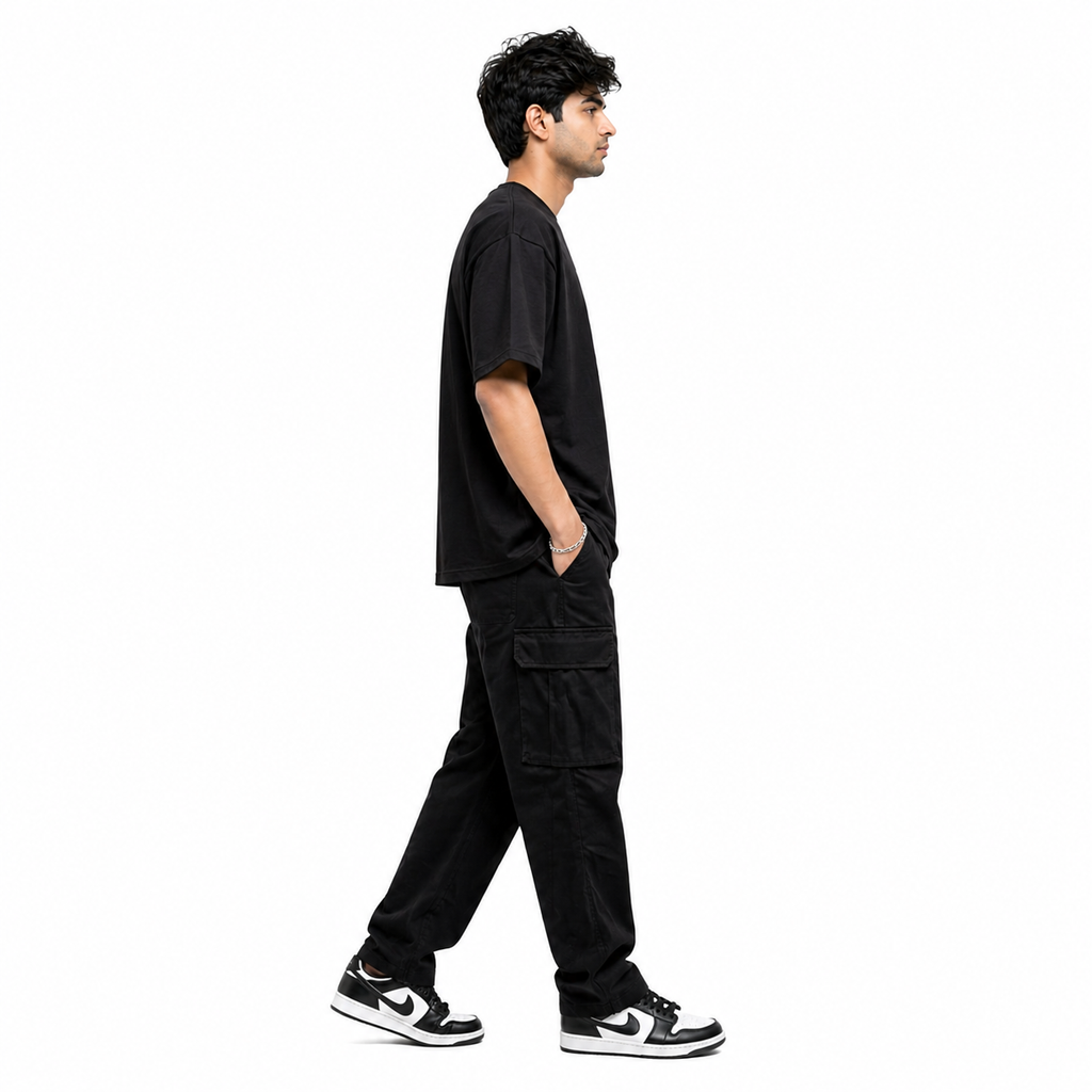VA Oversized Black  GenZ T-Shirt – Premium 240 GSM Cotton Drop Shoulder Fit