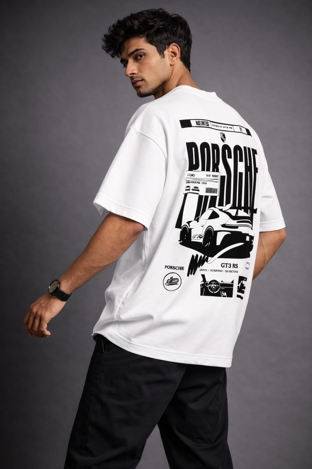 VA | Porsche Inspired Oversized Tee – White | 240 GSM Premium