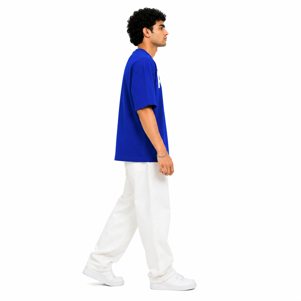 VA Oversized Dark blue rhythmic T-Shirt – Premium 240 GSM Cotton Drop Shoulder Fit