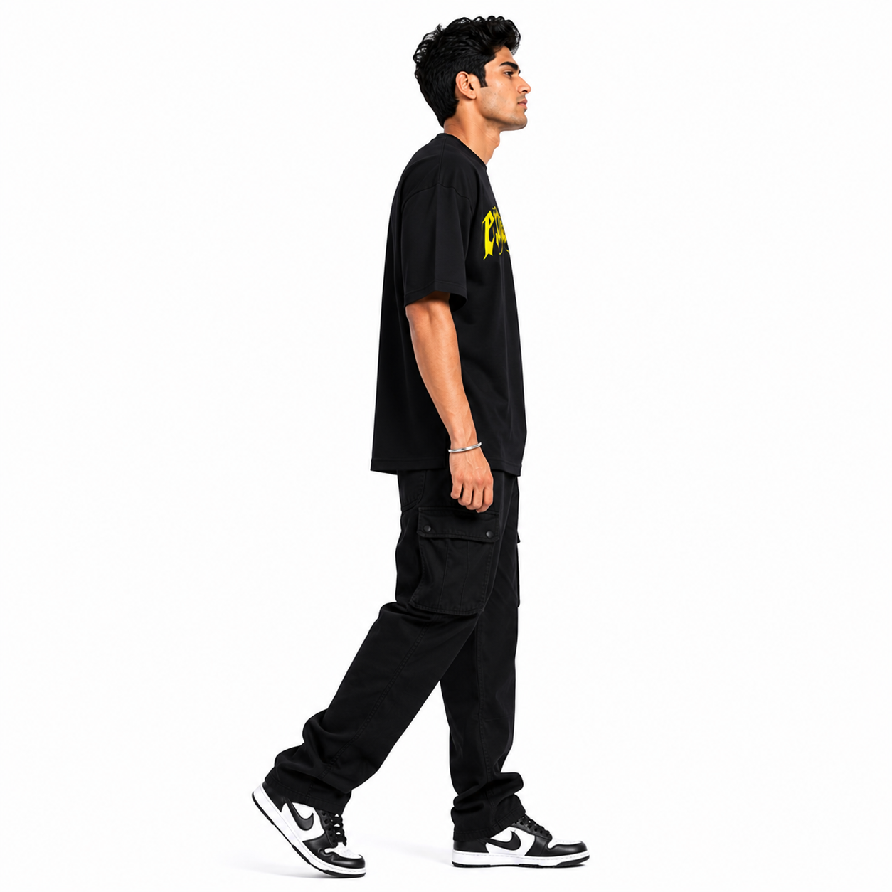 VA Oversized Exhausted Black T-Shirt – Premium 240 GSM Cotton Drop Shoulder Fit