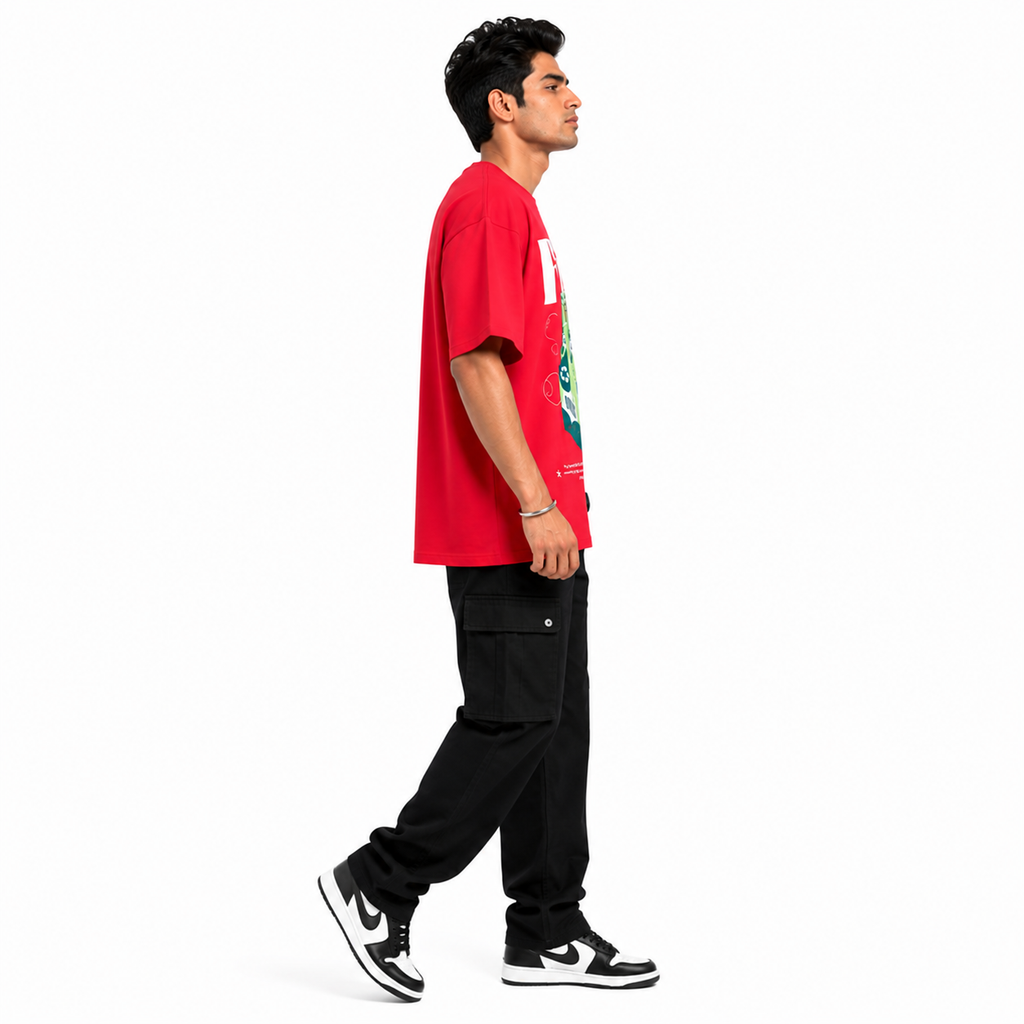 VA Oversized Fizz Red T-Shirt – Premium 240 GSM Cotton Drop Shoulder Fit