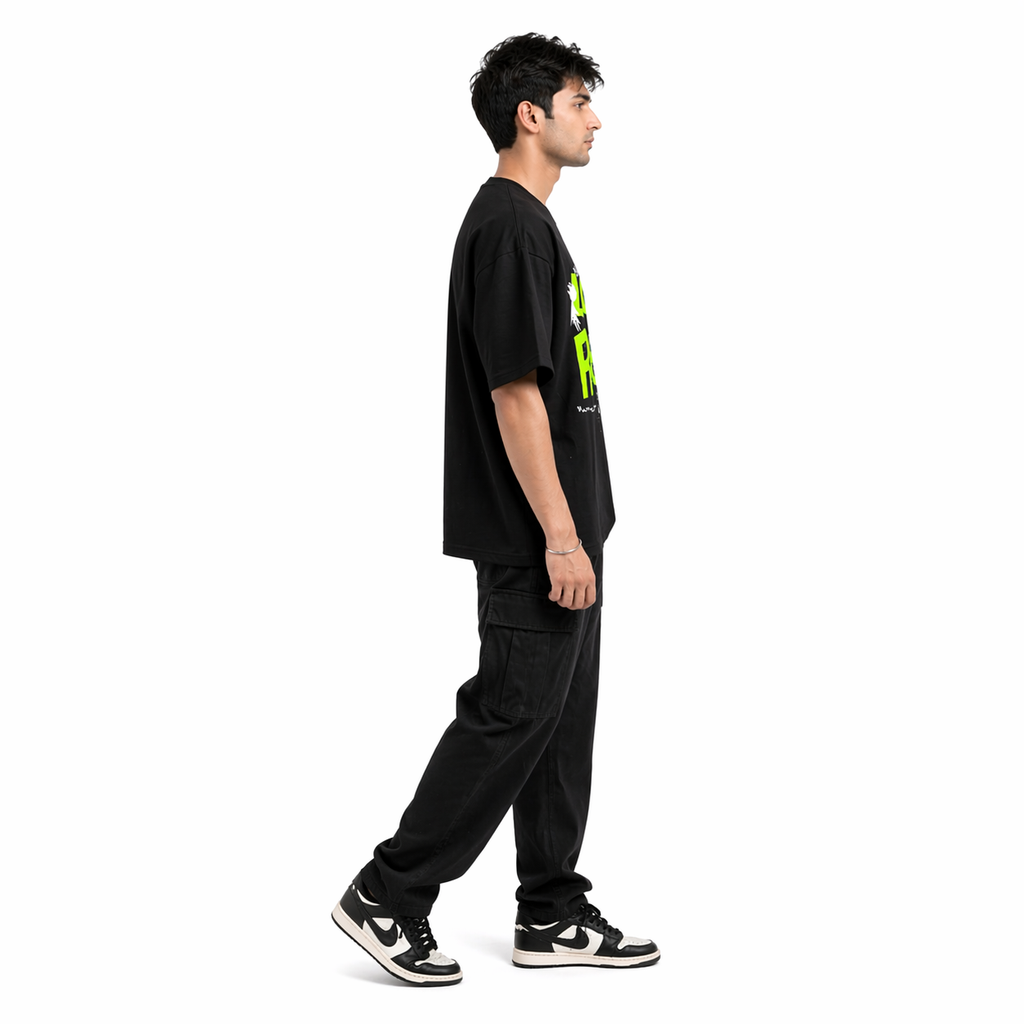 VA Oversized Black- Lost In Reality T-Shirt – Premium 240 GSM Cotton Drop Shoulder Fit