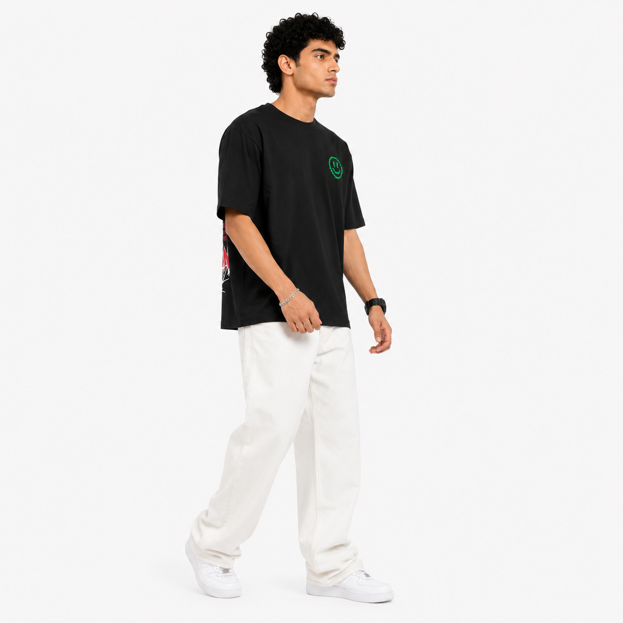 VA Oversized fun project Black T-Shirt – Premium 240 GSM Cotton Drop Shoulder Fit