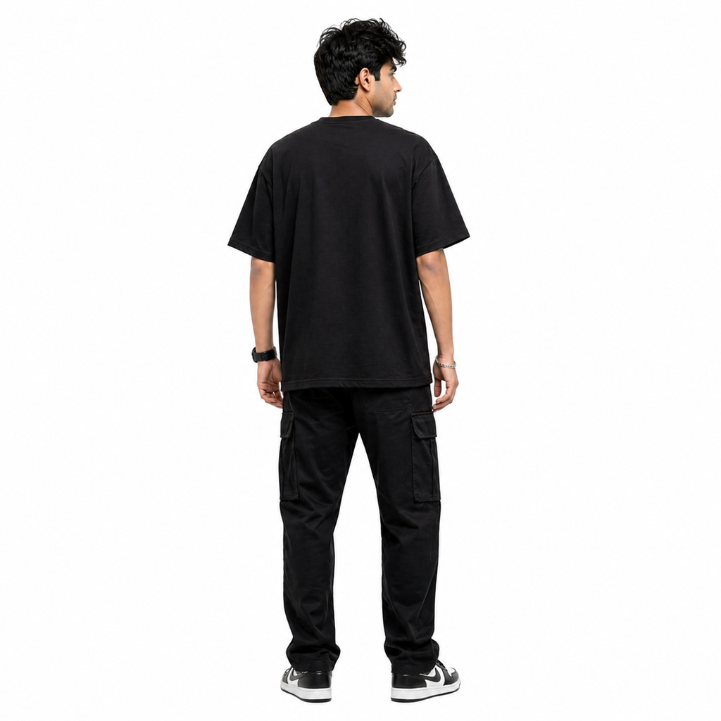 VA Oversized Black  GenZ T-Shirt – Premium 240 GSM Cotton Drop Shoulder Fit
