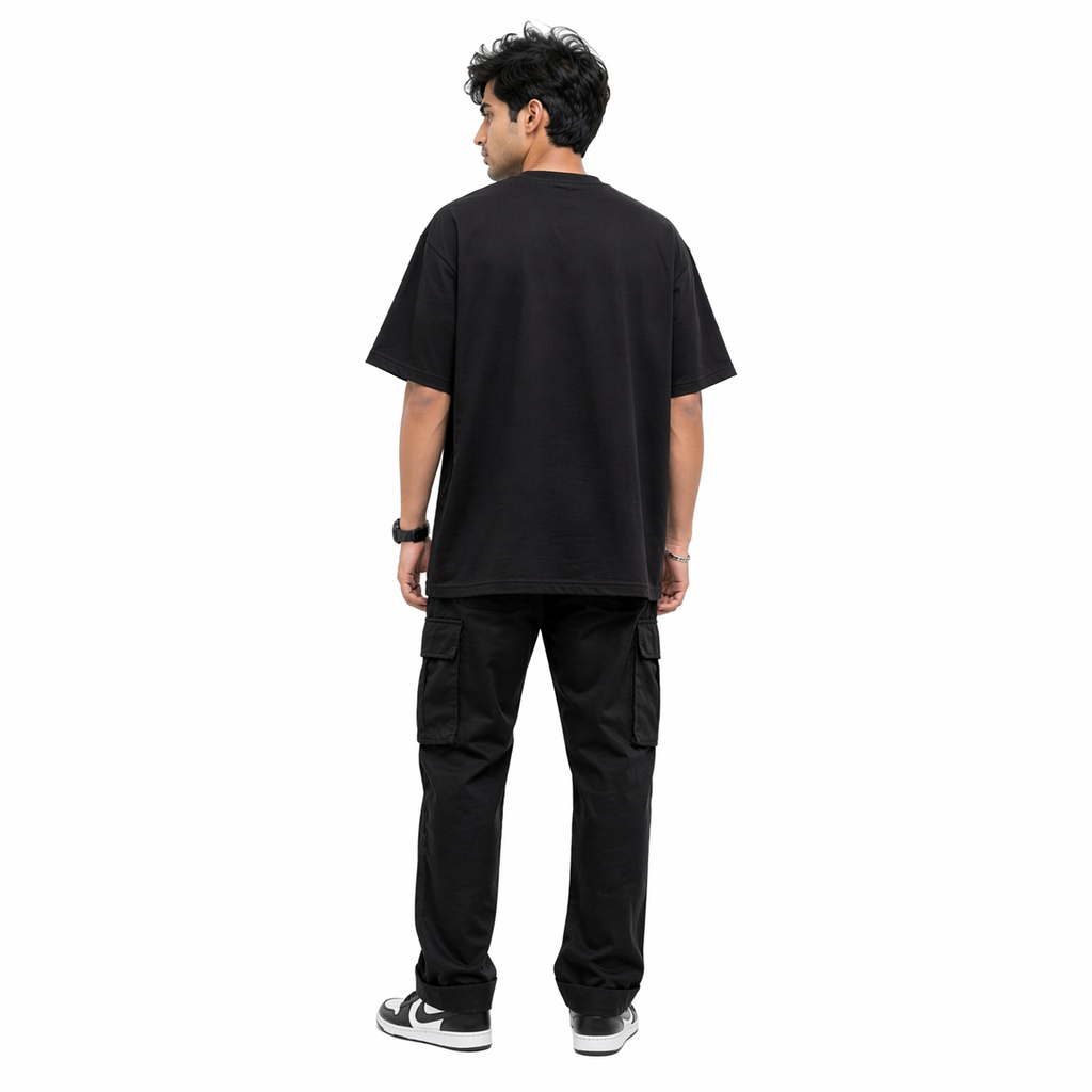 VA Oversized Black Ford Mustang T-Shirt – Premium 240 GSM Cotton Drop Shoulder Fit