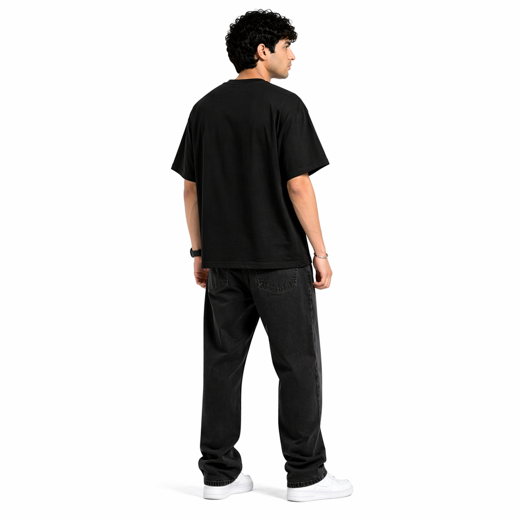 VA Oversized Black XO Brand T-Shirt – Premium 240 GSM Cotton Drop Shoulder Fit