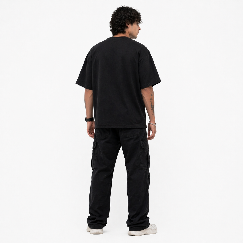 VA Oversized Black Superman T-Shirt – Premium 240 GSM Cotton Drop Shoulder Fit